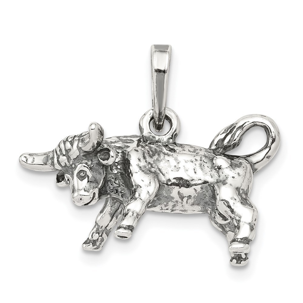 Million Charms 925 Sterling Silver Antiqued Taurus Zodiac Charm Pendant
